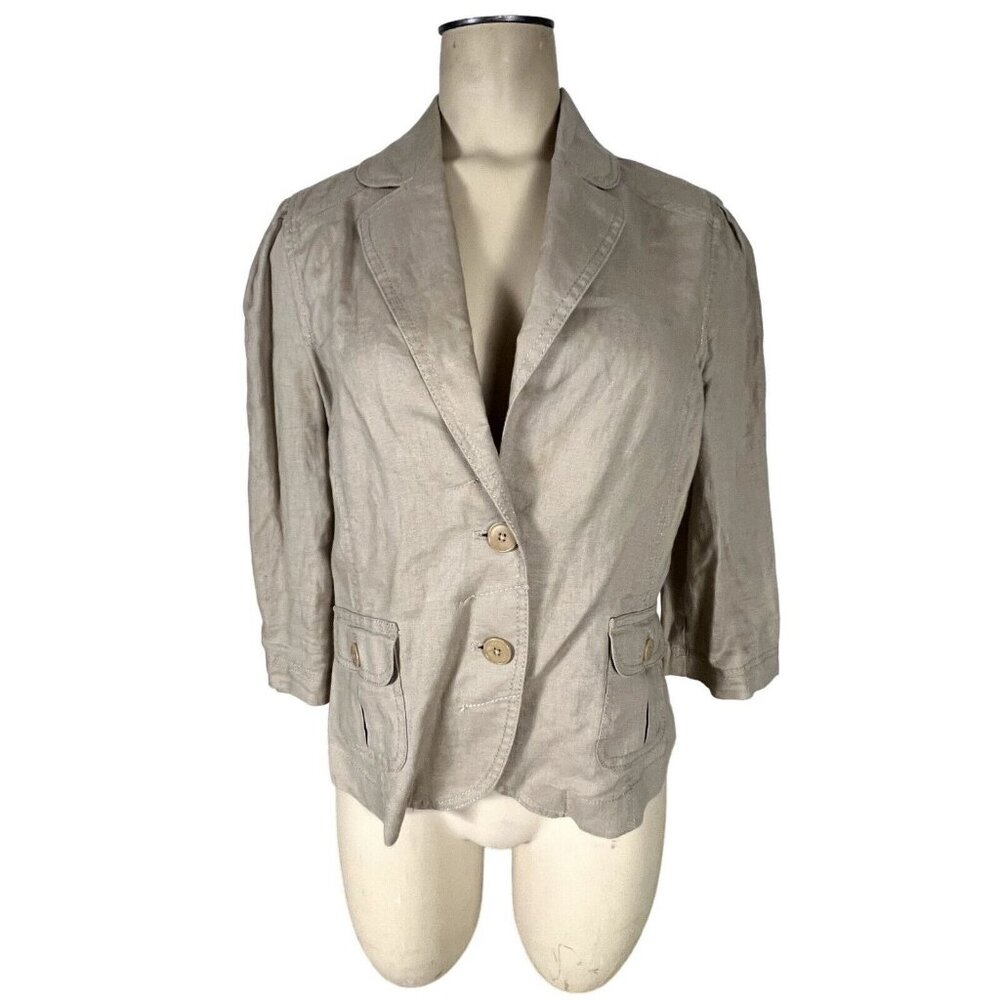 Juicy Couture women's tan linen jacket size Medium gathered waist, pockets